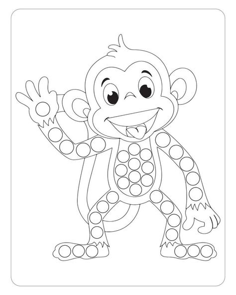 Monkey Dot Marker, Cute Animals Dot Marker Coloring Pages For Kids. Monkey Art For Toddlers, Monkey Crafts For Toddlers, Monkey Activities For Toddlers, Printable Dot Marker Sheets, Free Printable Dot Marker Pages, Marker Dot Printable, Pet Dot Marker Pages, Marker Coloring Pages, Monkey Craft