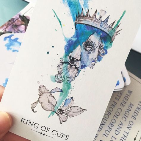 king of cups - linestrider tarot deck King Of Cups Tattoo, Linestrider Tarot, King Of Cups, Cup Tattoo, Tarot Deck, Tarot Decks, Watercolor Tattoo, Tattoo Ideas, Tattoos