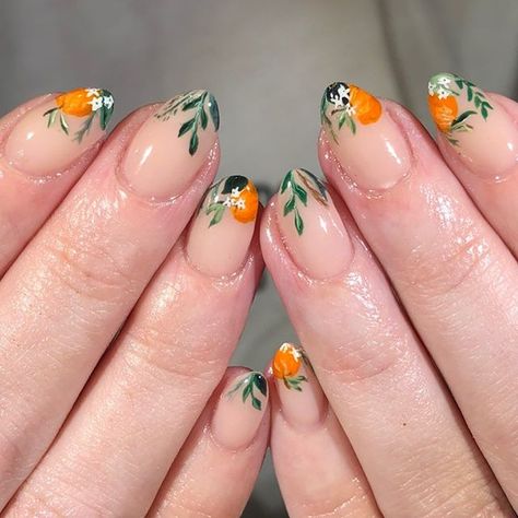 Vanity Projects on Instagram: “LOVE these orange blossom nails by @nailsbyalohacece #VPCece #vpofficialig #vanityprojectsnyc” Blossom Nails, Fruit Nail Designs, Fruit Nail Art, Casual Nails, Vacation Nails, Get Nails, Short Acrylic Nails Designs, Festival Nails, Cute Nail Art