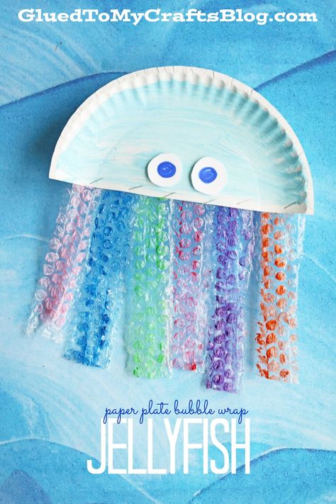 Plato de papel plástico de burbujas Jelly Fish - Kid Craft Jellyfish Kids, Under The Sea Crafts, Jellyfish Craft, Paper Plate Crafts For Kids, Sea Crafts, Fish Crafts, Summer Crafts For Kids, Ocean Crafts, Kid Craft