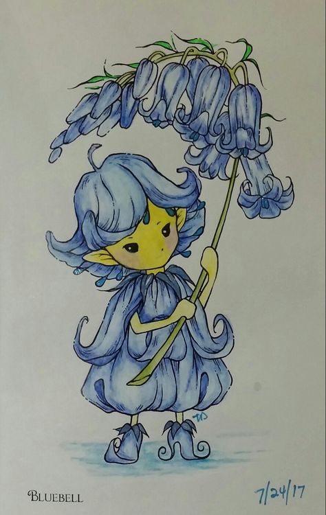 Bluebell Fairy Tattoo, Bluebell Drawing, Bluebell Painting, Bluebell Fairy, Bluebell Tattoo, Anime Kid, Grandparents House, Bell Art, Whimsical Art Paintings