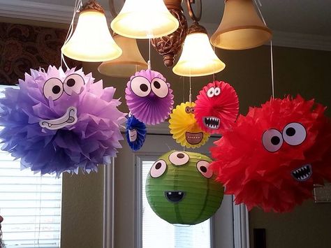 Monster decor Monster Inc Bday Party, Diy Monster Decorations, Diy Monster Decor, Cute Monster Halloween Decorations, Monster Theme Birthday Party, Monster Birthday Decorations, Diy Monster Birthday Decorations, Surprise Birthday Ideas, Easy Cute Diy