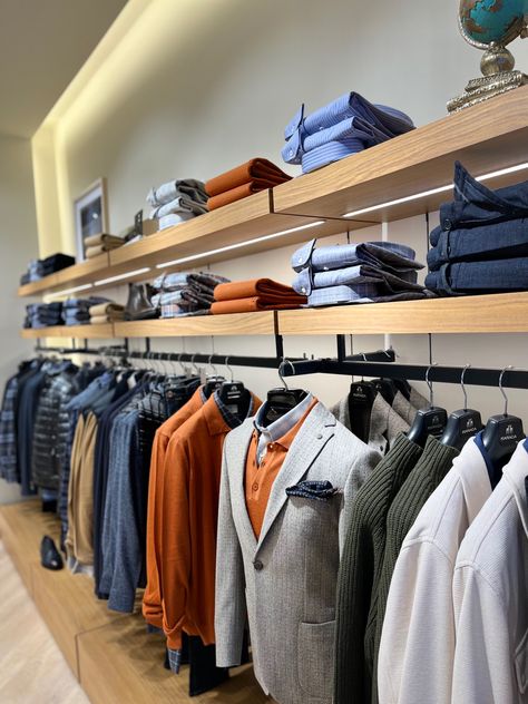 Textile Shop, Sportswear Store, Clothing Store Interior, Clothing Store Design, Luxury Sportswear, Storing Clothes, Mens Clothing Store, Wear Store, Tailor Shop