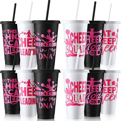 Amazon.com | Nuogo Cheerleader Gifts Bulk for Team 24 oz Tumblers with Straws and Lids White Black Tumbler Cheer Water Bottles for Girls Cheer Team Gifts Plastic Travel Cups for Cheerleader: Tumblers & Water Glasses Cheer Water Bottles, Cheer Squad Gifts, Squad Gifts, Cheerleader Gifts, Cheer Team Gifts, Black Tumbler, Cheer Squad, Cheer Girl, Cheer Team