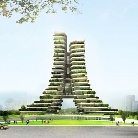 Vo Trong Nghia Architects proposes plant-covered city hall Vo Trong Nghia, Parking Plan, Green Tower, Eco City, Eco Architecture, Hotel Concept, Mix Use Building, Architecture Building Design, Architecture Concept Drawings