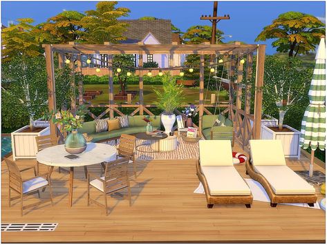 Sims Patio, Backyard Sims 4 Ideas, Sims 4 Cc Exterior Furniture, Sims 4 Patio Ideas, Sims Backyard, Sims 4 Swimming Pool Ideas, Sims 4 Cc Porch Furniture, Ts4 Cc Outdoor Furniture, Sims 4 Backyard Ideas Pool