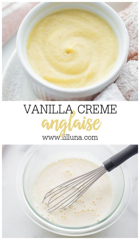 Vanilla Crème Anglaise is a sweet creamy custard dipping sauce perfect for pairing with fried treats, berries, and cakes! #vanillacremeanglaise #cremeanglaise #vanillasauce #vanillaanglaise Creme Anglaise Recipe, Triple Berry Pie, Creamy Dipping Sauce, Blueberry Dump Cakes, Vanilla Sauce, Sweet Dips, Berry Pie, Easy Pie, Homemade Donuts