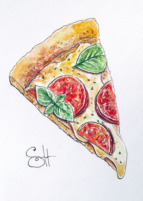 Pizza Drawing, Art Niche, Markers Drawing Ideas, American Traditional Tattoo Ideas, Traditional Tattoo Ideas, Pizza Art, Art Tutorials Watercolor, Food Illustration Art, American Traditional Tattoo