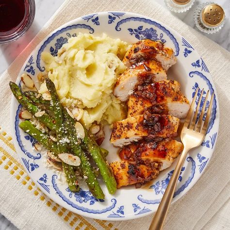 Chicken Cutlets And Mashed Potatoes, Grilled Chicken And Mashed Potatoes, Chicken Mash, Chicken With Mashed Potatoes, Parmesan Mashed Potatoes, Blue Apron Recipes, Chicken Mashed Potatoes, Chicken Potato, Seared Chicken