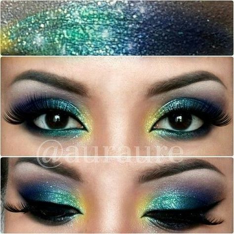 mermaid eyes ~ Blue, green, yellow eyeshadow Mermaid Eyes, Eyeshadow Singles, Galaxy Makeup, Awesome Makeup, Carnival Makeup, Mermaid Makeup, Makeup Eyes, Beautiful Eye, Burlap Wedding