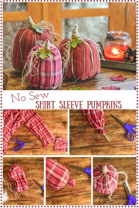 No Sew Shirt, Plaid Pumpkins, Sew Shirt, Sewing Shirts, Fall Deco, Fall Halloween Crafts, Fall Decorating Ideas, Fall Crafts Diy, Fall Craft