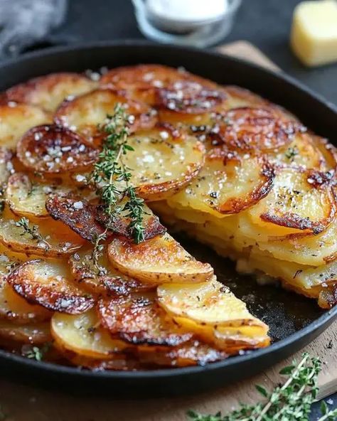 Crispy Balsamic Potato Torte with Fresh Thyme Potato Torte, Balsamic Potatoes, Potato Gratin Recipe, Vegetarian Sides, Vegan Roast, Vegetarian Side Dishes, Potato Gratin, Vegan Potato, Fresh Thyme