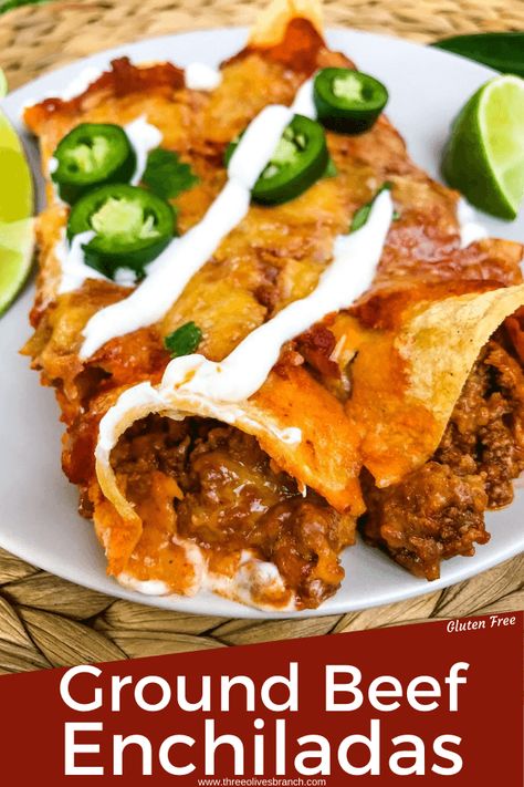 Meat Enchiladas Ground, Authentic Mexican Beef Enchiladas, Recipes Using Red Enchilada Sauce, Red Beef Enchiladas, Homemade Beef Enchiladas, Beef Enchiladas With Red Sauce Easy, Ground Beef Enchiladas With Red Sauce, Ground Beef Enchilada Recipe, Beef Enchiladas With Red Sauce