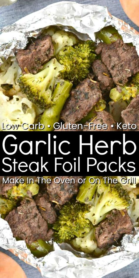 Garlic Herb Steak, Foil Pack Dinners, Garlic Steak, Foil Pack Meals, Foil Dinners, Foil Packs, Foil Packet Meals, Boiled Egg Diet Plan, Summer Recipes Dinner