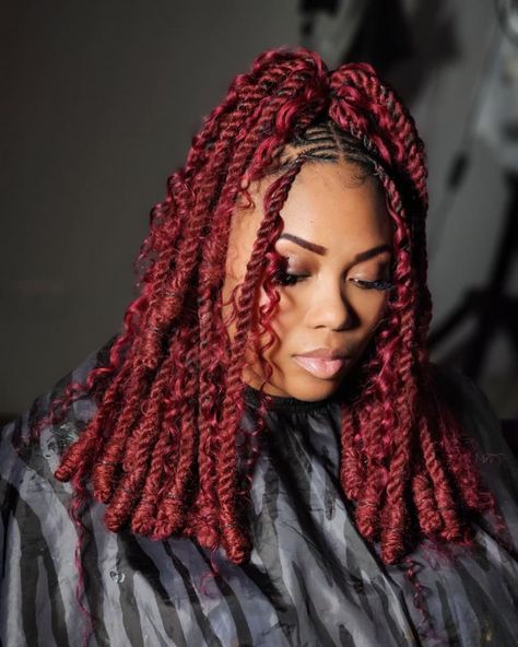 🌿Transform your tresses into striking Black to Red ❤️locks using my unique invisible loc method. With an easy booking process through our bio and exceptional customer service, we ensure stress-free maintenance for busy bees like you! Get ready to shine this spring🌤️⛅️ - reserve your spot before March ends. #invisiblelocs #locs #chicagohairstylist Red Ombre Faux Locs, Maroon Faux Locs, Burgundy Invisible Locs, Burgundy Twists, Dark Red Locs, Burgundy Faux Locs, Red Twists, Faux Locs Short, Red Faux Locs