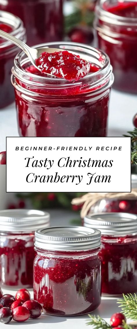 Image for Tasty Christmas Cranberry Jam Christmas Jam Jar Ideas, Homemade Cranberry Jelly, Diy Jams And Jellies, Christmas Jam Recipes Canning, Christmas Jam With Powdered Pectin, Christmas Cranberry Butter, Cranberry Strawberry Sauce, Jelly Jars Ideas, Cranberry Jam Easy