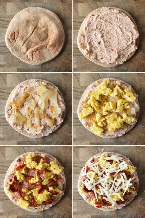 Easy Breakfast Pita Pizzas Step By Step Breakfast Pita Recipes, Easy Quick Breakfast Ideas, Easy Quick Breakfast, Pita Bread Pizza, Breakfast Pita, Quick Breakfast Ideas, Pita Recipes, Pita Bread Recipe, Free Range Eggs