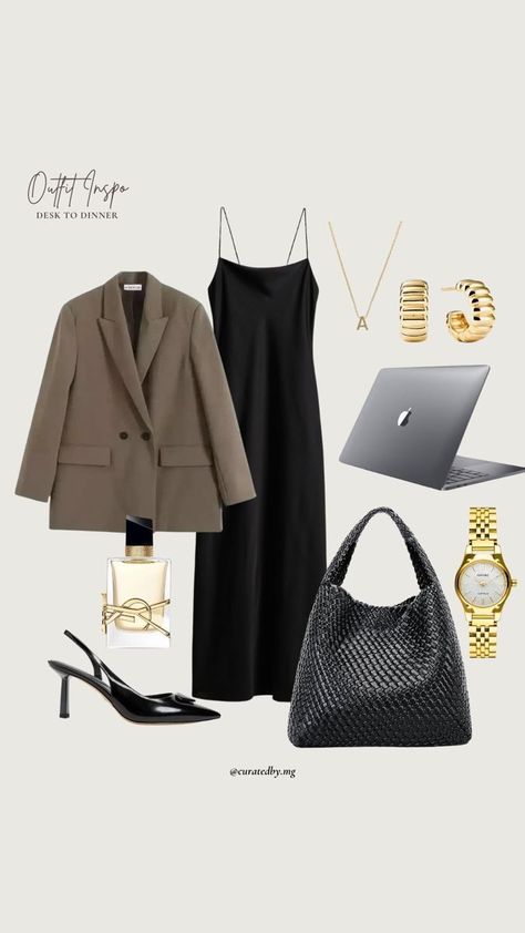 Midi Dress And Blazer Outfit, Satin Dress And Blazer, Satin Dress With Blazer, Dress And Oversized Blazer, Dress With Blazer Outfit, Dress And Blazer Outfit, Dress With Blazer, Office Outfit, Satin Midi Dress