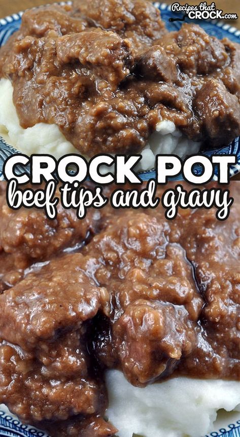 If you are looking for a savory and tangy dish with incredibly tender beef, check out this Crock Pot Beef Tips and Gravy recipe. via @recipescrock Beef Tips And Gravy Crockpot Easy, Beef Tips Slow Cooker, Beef Tips And Gravy Recipe, Crock Pot Beef Tips, Beef Tip Recipes, Chicken Soups, Crock Pot Beef, Beef Tips And Gravy, Beef Short Rib Recipes