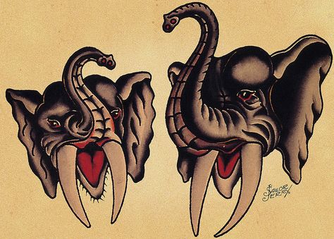 Sailor Jerry Tattoo, Sailor Jerry Flash, Sailor Jerry Tattoo Flash, Tattoo Elephant, Jerry Tattoo, Sailor Jerry Tattoos, Tattoo Old School, Trendy Tattoo, Elephant Tattoo