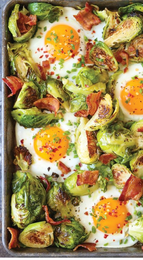 Sheet Pan Breakfast Ideas That Will Change the Way You Cook - 31 Daily Eggs Brussel Sprouts, Brussels Sprouts Breakfast, Brussel Sprouts Breakfast, Brussels Sprout Breakfast, Eggs And Beans Recipes, Eggs And Veggies Recipes, Breakfast Brussel Sprouts, Brussel Sprout Breakfast, Things To Do With Eggs