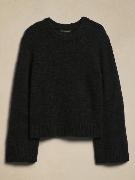 Austral Wool Sweater | Banana Republic Black Sweater Women, Women’s Sweaters, Knitted Sweaters Black, Black Knitted Sweater, Womens Black Sweater, Sweaters Black, Basic Sweaters, Black Knit Sweater, Flare Sleeves