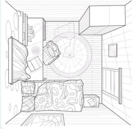 interior design illustration - Ecosia - Images Birds Eye View Bedroom, Bedroom Birds Eye View, Birds Eye View Drawing, People As Cartoons, Buildings Drawings, One Point Perspective Room, Room Perspective Drawing, 1 Point Perspective Drawing, Room Sketch