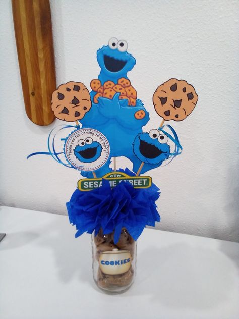 Cookie Monster 1st Birthday Centerpieces, Cookie Monster Centerpiece Ideas, Cookie Monster Baby Shower Ideas, Cookie Monster Party Decorations, Monster Centerpieces, Baby Cookie Monster, 1st Birthday Centerpieces, Cookie Monster Birthday Party, Monster Baby Showers