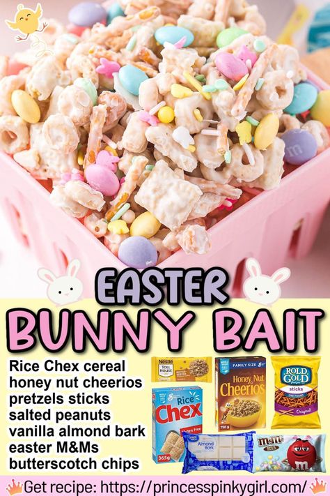 Easter Bunny Bait, Easter Snack Mix, Sweet Chex Mix, Sweet Chex, Easter Snack, Melted White Chocolate, Bunny Bait, Princess Pinky Girl, Pinky Girl