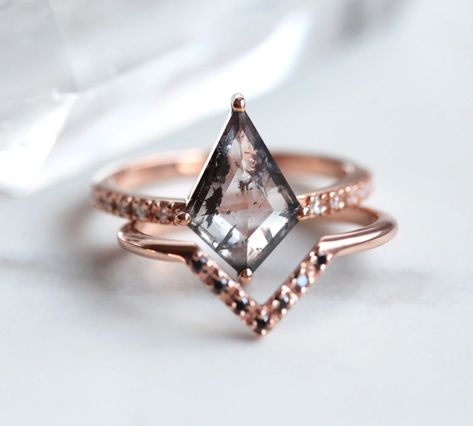 Salt and pepper diamond engagement ring, Kite diamond ring with V shap – Capucinne Crane Wedding, Kite Ring, Pepper Diamond Engagement Ring, Kite Diamond, Pepper Diamond Ring, Salt Pepper Diamond, Cute Engagement Rings, Diamond Pendant Sets, Future Engagement Rings