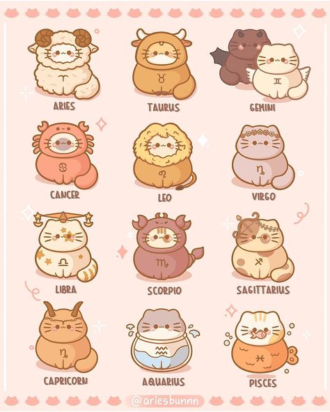 Crystal💫 on Instagram: “Saves and shares are highly appreciated 🥰! ✨✨🐱Kitty Zodiac Sign🐱✨✨ What is your zodiac sign?☺️ Feel free to comment yours or your fav…” Tattoo Ily, Zodiac Cats, Zodiac Signs Animals, Doodle Cute, Zodiac Signs Pictures, Crystal Drawing, Zodiac Signs Chart, Cute Animal Drawings Kawaii, Cat Signs