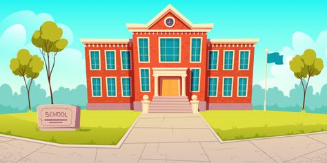 School building educational institution,... | Free Vector #Freepik #freevector #tree Papan Tulis Kapur, Best Boarding Schools, Zestaw Ikon, School Template, Episode Backgrounds, School Cartoon, School Field Trip, Residential Schools, Back To School Party