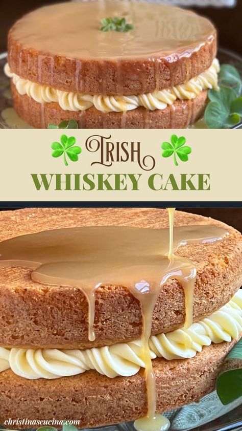 Liquor Cake Recipes Alcohol, Luck Of The Irish Cake, Irish Whiskey Recipes Food, St Pats Recipes, One Pot Irish Chicken, Jameson Whiskey Desserts, St Patricks Day Cake Recipes, Irish Desserts For St Patricks Day, Irish Themed Cake Ideas