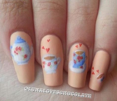 Tea Nails Teacup Nails, Tea Nail Art, Short Nail, Short Nail Designs, Beauty Stuff, Tea Shop, Short Nails, Makeup Nails, Tea Cup