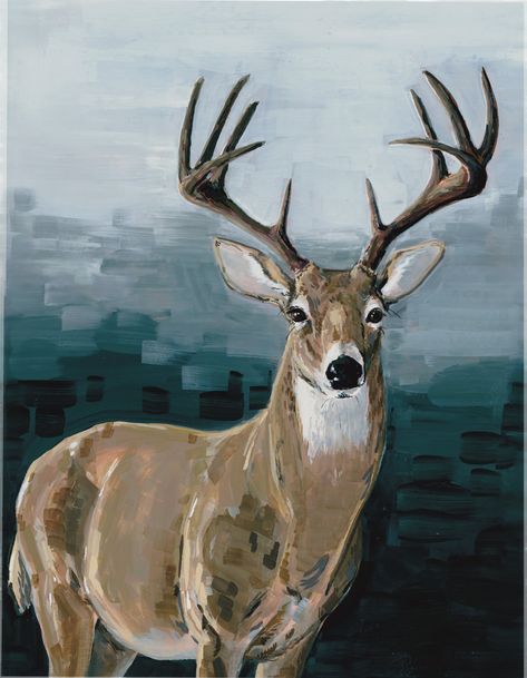 Buck Painting Acrylic, Deer Painting Easy, Deer Head Painting, Deer Art Painting, Deer Painting Acrylic, Dear Painting, Antler Painting, Mixed Media Painting Ideas, Buck Painting