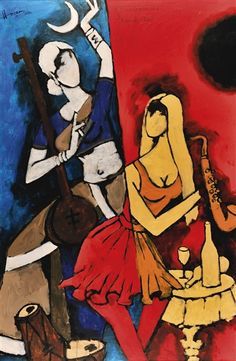 M.F. Husain - CHANDRAMUKHI TO CHANDNI BAR, 2002,... Mf Hussain Paintings, Famous Artists Paintings, India Painting, Indian Folk Art, Madhubani Painting, Indian Artist, Indian Paintings, Indian Art Paintings, M F