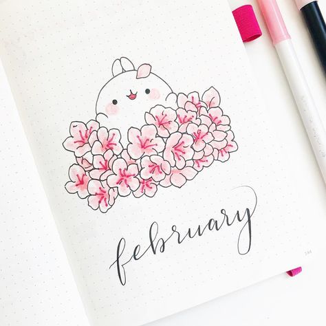 Last monthly cover page for this journal! (Skipped January 😅) Can’t believe I kept up the Molang theme for the last 7 months. Sad to see… February Bullet Journal Cover, Bullet Journaling Ideas, Minimalist Bullet Journal, February Bullet Journal, Bullet Journal Month, Bullet Journal Cover, Creating A Bullet Journal, Bullet Journal Cover Page, Bullet Journal Cover Ideas