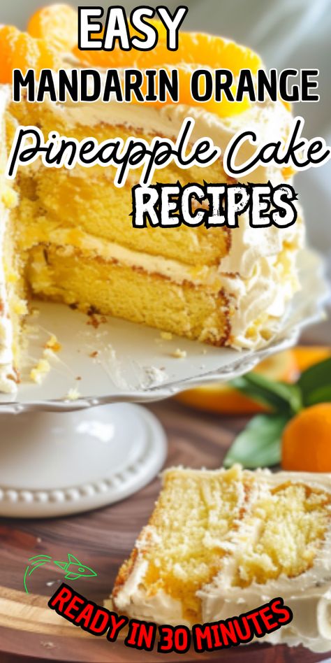 Easy Mandarin Orange Pineapple Cake Mandarin Pineapple Cake, Mandarin Orange Pineapple Cake, Pineapple Mandarin Orange Cake, Mandarin Orange Pineapple Cake Recipe, Pineapple Orange Cake, Orange Pineapple Cake Recipe, Mandarin Orange Cake Recipe, Lemon Truffle, Orange Pineapple Cake