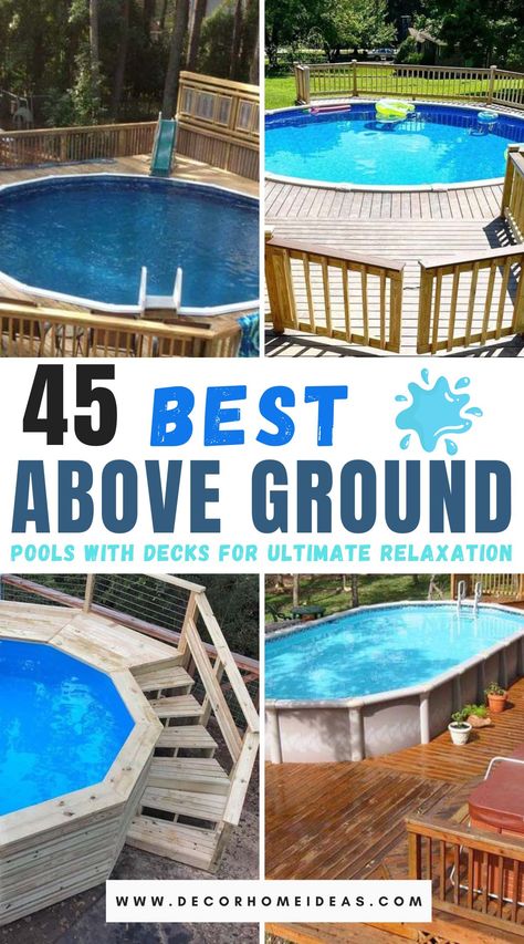 Best Above Ground Pools With Deck. Above-ground swimming pools are a popular, less-expensive alternative to in-ground pools. Get the best ideas on above-ground pools with deck with this top selection. #decorhomeideas Above Ground Pool Surround Ideas, Above Ground Pools With Decks, Modern Decks, Pools With Decks, Semi Above Ground Pool, Above Ground Pool Fence, Wood Pool Deck, Rectangle Above Ground Pool, Oval Above Ground Pools