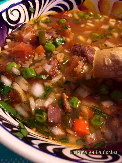 Cuajitos -Simple Mexican Beef Soup - La Piña en la Cocina Mexican Soup Recipes Beef, Beefy Mexican Rice Soup, Mexican Alphabet Soup, Beef Fideo Soup, Fideo Soup Mexican With Beef, Mexican Beef Soup, Mexican Soups, Mexican Menu, Mexican Beef