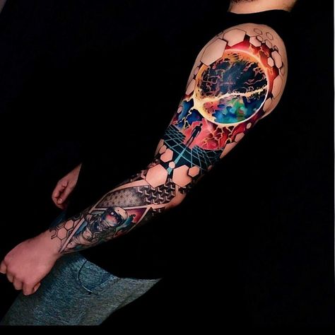 Arm Tattoo Men Colorful, Bright Color Tattoos Men, Colourful Tattoos Men, Psychadelic Tattoo Sleeve, Shoulder Tattoo Colorful, Tattoo Ideas For Men Color, Color Sleeve Tattoos For Men, Colored Tattoo For Men, Color Tattoo For Men Arm