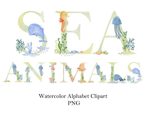 Watercolor Sea Animals, Watercolor Alphabet, Animals Alphabet, Dinosaur Alphabet, Cow Clipart, Alphabet Clipart, Animal Alphabet, Kids Coloring Books, Chinese Patterns