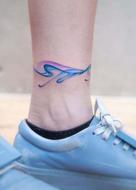 Cryptic Tattoos, Ankle Band Tattoo, Belle Tattoo, Colour Tattoo For Women, Colorful Tattoos, Wave Tattoo, Anklet Tattoos, Greek Tattoos, Arm Band Tattoo