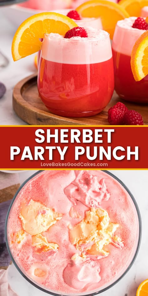 Celebrate with Sherbet Party Punch! A festive drink that's perfect for any gathering. This fruity, fizzy delight brings joy to every occasion. Sorbet Punch Recipes, Red Punch Recipes, Sorbet Punch, Christmas Neighborhood, Romantic Food, Sherbet Punch Recipes, Easy Party Punch, Fruit Punch Recipe, Holiday Punch Recipe