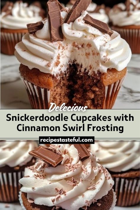 Snickerdoodle Cupcakes with Cinnamon Swirl Frosting are a delightful twist on the classic snickerdoodle cookie. These moist, cinnamon-spiced cupcakes are topped with a rich, creamy cinnamon cream cheese frosting, making them a perfect treat for any occasion. With their warm, comforting flavors and a sweet, spicy finish, these cupcakes are sure to be a hit. Swirl Frosting, Spiced Cupcakes, Muffin Cups Recipes, Snickerdoodle Cupcakes, Cups Recipes, Snickerdoodle Cookie, Cinnamon Cream Cheese, Festive Appetizers, Christmas Recipes Easy