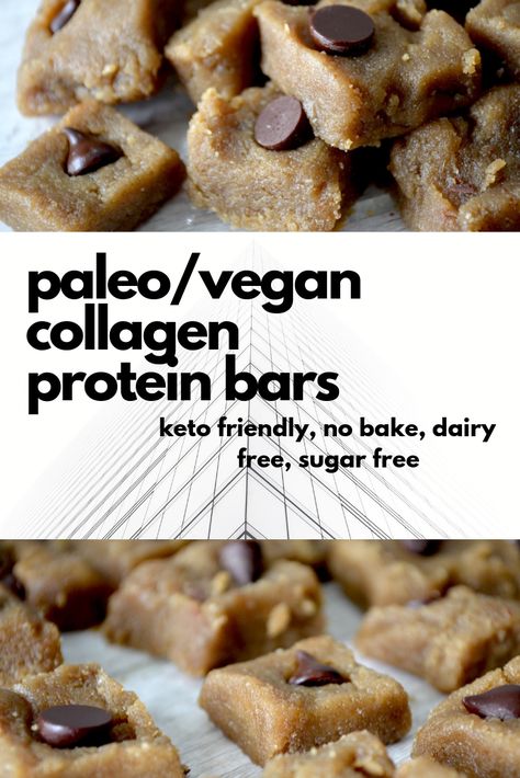 Collagen Protein Bars Recipe, Collagen Bars Recipe, Low Calorie Bars, Collagen Peptides Recipes, Meatless Keto, Collagen Bars, Healthy Pastries, Collagen Protein Bars, Paleo Protein Bars