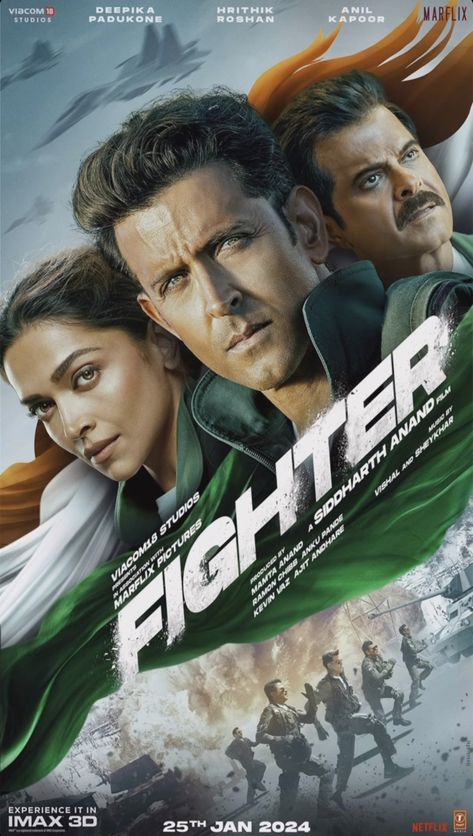 Deepika padukone Anil Kapoor Hrithik Roshan Bollywood movie poster Fighter box office action movie Force Movie, Anil Kapoor, Film Credits, Upcoming Films, Hrithik Roshan, Bollywood Movie, Action Film, Indian Movies, Movie Releases