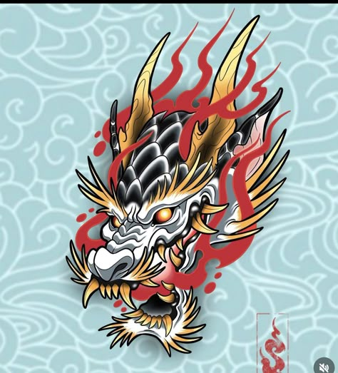 Traditional Japanese Dragon Tattoo Designs, Neo Traditional Dragon Tattoo, American Traditional Dragon Tattoo, Neo Japanese Tattoo, Traditional Tattoo Dragon, Japanese Cloud Tattoo, Traditional Owl Tattoos, Traditional Tattoo Stencils, Koi Tattoo Sleeve