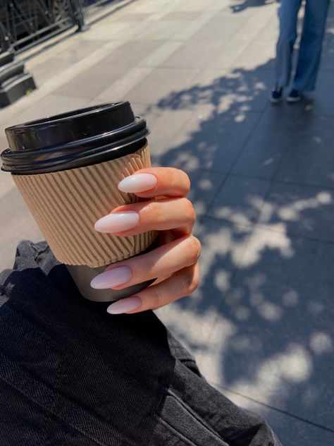 Beige Nude Nails, Nude Nails Aesthetic, Vanilla Girl Nails, White Nude Nails, Milky White Nail, Milky White Nails, White Almond Nails, Long Almond Nails, Milky Nails