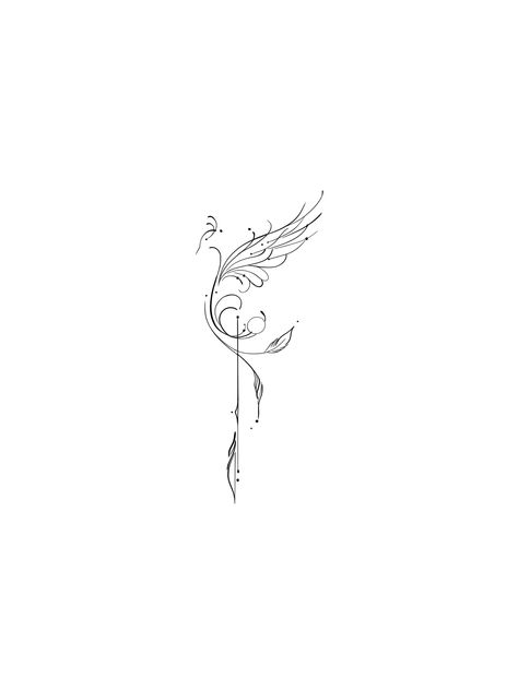 Minimal Phoenix Tattoo Design, Behind The Ear Phoenix Tattoo, Phoenix Bird Tattoo Women, Dainty Line Tattoos, Bird Wings Tattoo, Simple Phoenix Tattoo, Delicate Tattoo Ideas, Phoenix Back Tattoo, Phoenix Tattoo Feminine